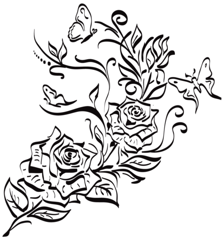 Butterflies And Roses Coloring Page